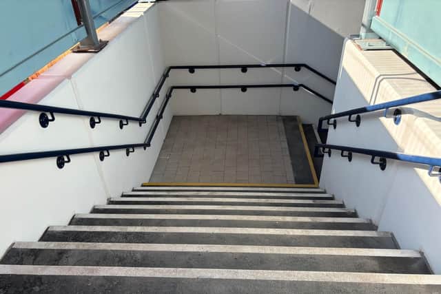 Entrance into refurbished subway at Warwick station. Photo by Network Rail