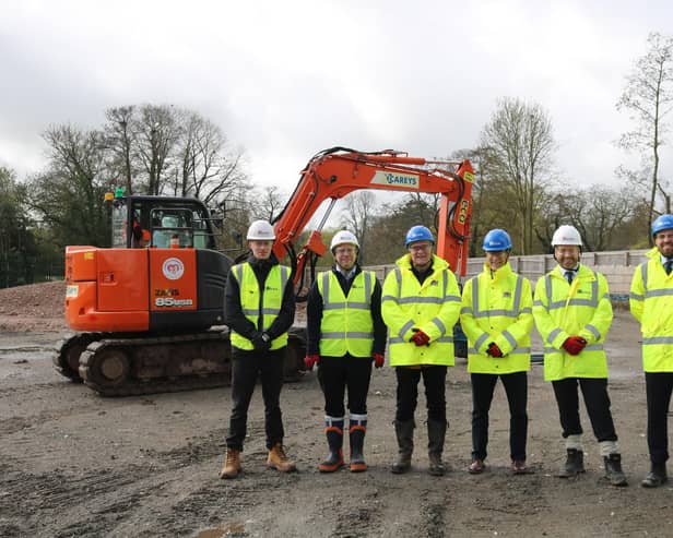 Pictured at Abbey Fields, left to right: Myles Woodward, Site Engineer (Kier); Robert Johnstone, Project Manager (Kier); Councillor Jim Sinnott, WarwickDistrict Council Portfolio Holder for Safer Communities, Leisure and Environment; Councillor James Kennedy, Warwick District Council Portfolio Holder for Climate Change and Leader of Kenilworth Town Council; Adam Craven, Commercial Director (Kier); Marco Abonandi, Regional Business Development Manager (Kier). Picture supplied.