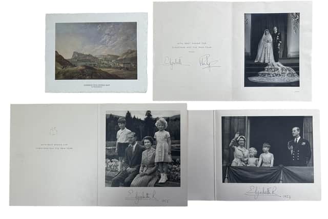 A collection of Christmas cards to the Smiths from the late Queen and Prince Philip. Photo by Griffin's Auctioneers
