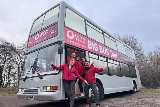 From left to right - Sian Wells, Mark Whittaker, Fliss Reading and Kieren Bodill from WCG with the WCG Apprenticeships bus. Photo supplied