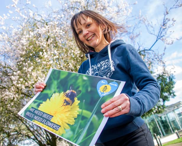 Jo Harper, Chair of Bee Friendly Leamington, in Jephson Gardens. Photo by Mike Baker