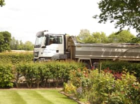 A HGV driving past Mark Hancock's house in Long Itchington Road, Hunningham.