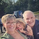 DJ Chris Moyles at The Barn with Sarah and daughter Bayley.
