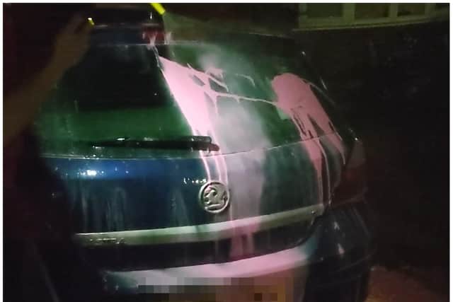 A Kenilworth resident is warning other residents to be vigilant after coming home to find his car had been covered in paint. Photo supplied