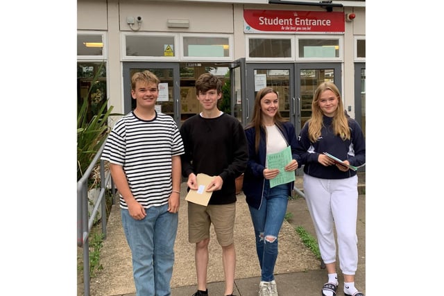 Kineton High School pupils after receiving their results. Photo shows: Bradley Maynard, Chistoher Lakic, Grace Langridge and Poppy Thompson. Photo supplied by Kineton High School