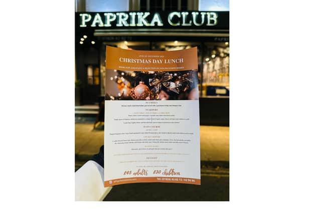 Paprika Club's Christmas Day Lunch menu.