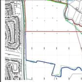 The outline of the site south of Chesterton Gardens in Leamington where AC LLoyd wants to build 185 houses.