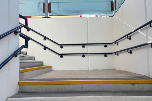 New steps and railings for Warwick station subway. Photo by Network Rail