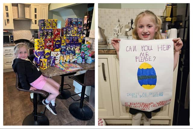 Gracie-May is collecting Easter Eggs for poorly people at local hospitals having been inspired by a story her father Ben told her about when he was receiving treatment for Hodgkin's lymphoma as a teenager. Picture supplied.