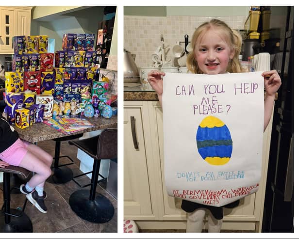 Gracie-May is collecting Easter Eggs for poorly people at local hospitals having been inspired by a story her father Ben told her about when he was receiving treatment for Hodgkin's lymphoma as a teenager. Picture supplied.