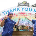 NHS staff at UHCW give a thumbs up to their colleagues to celebrate the NHS birthday