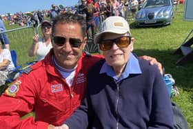 John Farringdon with Graeme Muscat the ‘Red 10’ Red Arrows Team Supervisor at the West Midlands Air Festival.