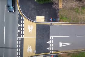 Work was recently completed on a priority crossing for pedestrians and cyclists as part of the new cycle route along the A452 Kenilworth Road in Leamington. Photo by Warwickshire County Council