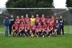Cubbington Albion showing off their new kit with sponsor Obrien Development.