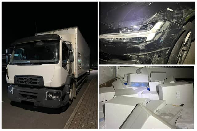The lorry, the abandoned vodka and the damage done during their escape