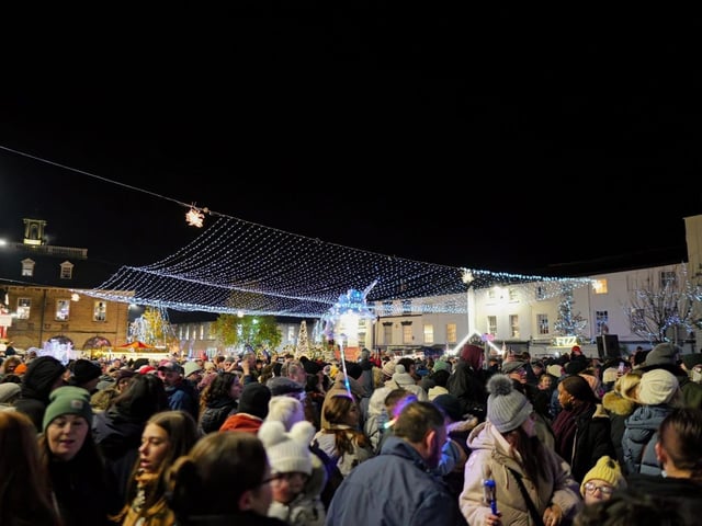 Crowds gathered in the market place for the Christmas lights switch on.
