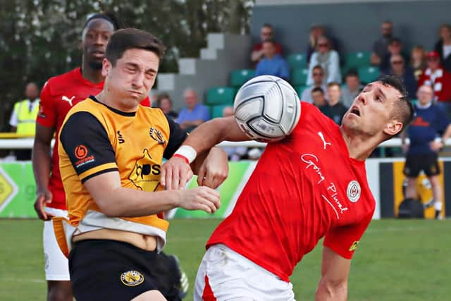 Adam Walker in Leamington's 0-0 draw with Saints