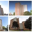 The main job is to remove and replace unsafe cladding on Ashton Court (top left), Westbrook House (top right), Southorn Court (bottom left) and Radcliffe Gardens (bottom right). (Photos: Google).