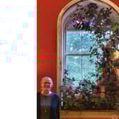 Nicola Hill with her floral window creation. Photo supplied
