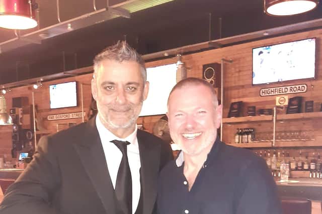Simon Storey (right), of The Bicycle Bus was presented with the Green Award. He is pictured with BBC CWR breakfast show presenter Phil Upton. Picture supplied.