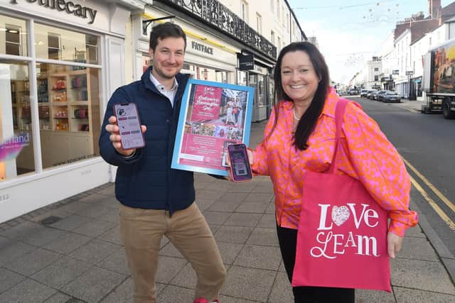 Henry Jinman, of Vicinity and Stephanie Kerr, of BID Leamington, with the new Love Leam app.