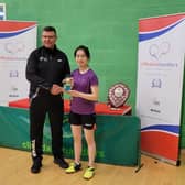 Lillington Free Church Table Tennis Club's Esther Lam celebrates success.