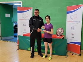 Lillington Free Church Table Tennis Club's Esther Lam celebrates success.