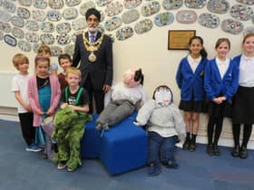 Cllr Parminder Singh Birdi, Warwick Mayor,  with children from Newburgh and their Guys. Photo supplied