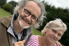 Anton Lesser at the afternoon tea event with organiser Faith Hall.