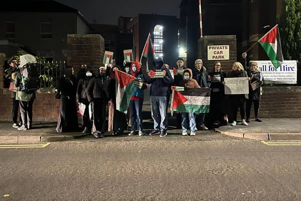 The protestors outside Matt Western's office in Leamington. Picture supplied.