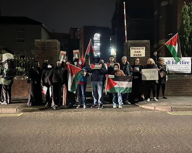 The protestors outside Matt Western's office in Leamington. Picture supplied.