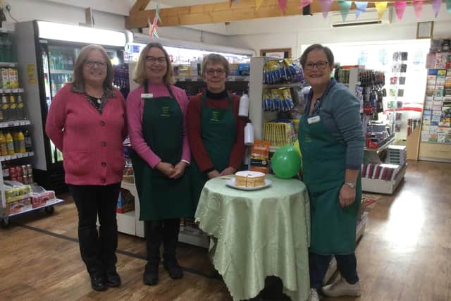 Corenna Jennings, manager at Barford Village Shop (pictured left) with other volunteers at the anniversary celebration. Photo supplied