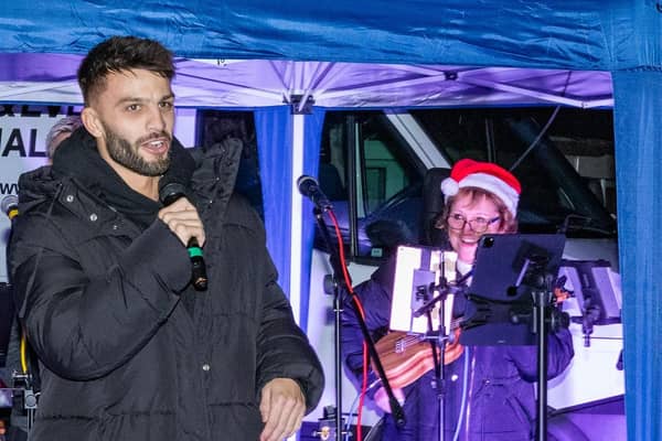 Boxing star Danny Quartermaine switches on the Christmas lights in Cubbington.