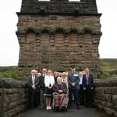 Veteran Tony Jessop, Flight Lieutenant Adrian “Ady” Hargreaves RAF and other members the public attended the Derwent Dam memorial.