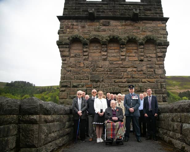 Veteran Tony Jessop, Flight Lieutenant Adrian “Ady” Hargreaves RAF and other members the public attended the Derwent Dam memorial.