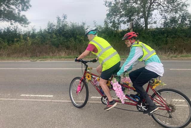 Isabel Wright cycled 196 miles, 14 times around the 14-mile circuit at Redwings Oxhill Visitor Centre in Warwickshire. Family, friends and supporters took turns to pilot the tandem for Izzy during the fundraiser. Photo supplied