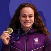 Lauren Cox poses with her medal after winning in the British Championships. (Getty Images)