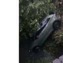 A suspected drink driver was lucky to walk away from this crash without any injuries after leaving the road near Rugby. (Image: Rugby Police).