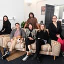 The Wigley Group’s Asset Manager Jess Wood, with Yellow Panther’s Stuart Cope, Rose the dog, Jessie Danger, Beth Russell, Sophie Appleton and Sarfraz Hussain