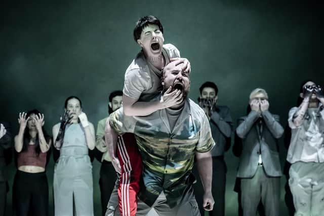 Annabel Baldwin and Joshua Dunn as Soothsayer and Cinna The Poet (photo: Marc Brenner)