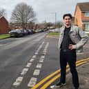 Concerns have been raised that newly painted double yellow lined in Warwick need to be extended and reassessed. As a result of this, Sam Jones, who became a Green Party district councillor for the All Saints and Woodloes ward after a by-election in February, created a petition. Photo shows Cllr Sam Jones with some of the newly painted areas. Photo supplied