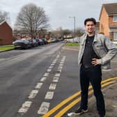 Concerns have been raised that newly painted double yellow lined in Warwick need to be extended and reassessed. As a result of this, Sam Jones, who became a Green Party district councillor for the All Saints and Woodloes ward after a by-election in February, created a petition. Photo shows Cllr Sam Jones with some of the newly painted areas. Photo supplied