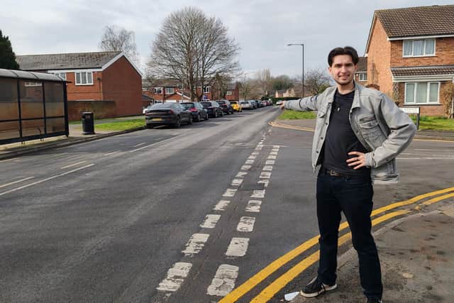 Concerns have been raised that newly painted double yellow lined in Warwick need to be extended and reassessed. As a result of this, Sam Jones, who became a Green Party district councillor for the All Saints and Woodloes ward after a by-election in February, created a petition. Photo shows Cllr Sam Jones with some of the newly painted areas. Photo supplied