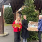 Left to right: Myton Hospice Events and Campaigns Fundraiser Meganne Gill-Swift, with Mallory Court General Manager Josefine Blomqvist and Housekeeping Supervisor Angela Leon.