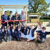 Left to right show: Jamie Bunce, Jim Butress, Mayor of Warwick Parminder Singh Birdi, Cassie Shirley and pupils of Heathcote Primary Photo by Will Johnston Photography