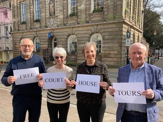 Some of the Unlocking Warwick tour guides outside the Court House in Jury Street in Warwick. Left to right:  Rick Thompson, Sue Rigby, Karen Parker and Steve Garrison.