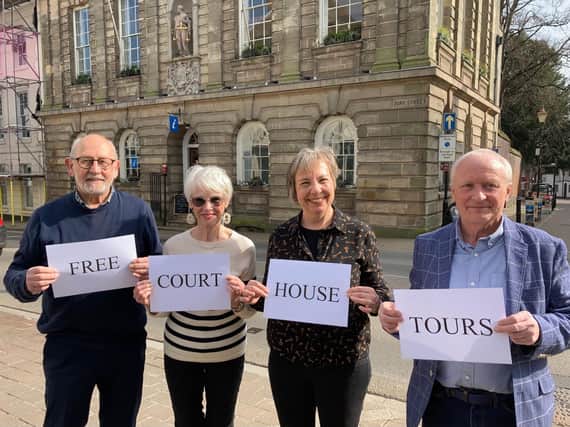 Some of the Unlocking Warwick tour guides outside the Court House in Jury Street in Warwick. Left to right: Rick Thompson, Sue Rigby, Karen Parker and Steve Garrison.
