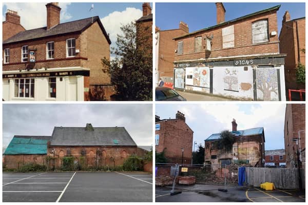 Top left: How the pub used to look (photo by Allan Jennings). Top right: How the pub looks now. Bottom left: The Old School. Bottom right: The back of the old pub.