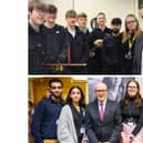 Top: Matt Western with apprentices at Warwickshire College Group. Bottom: Matt Western with JLR apprentices at the SMMT fair in Parliament. Pictures supplied.