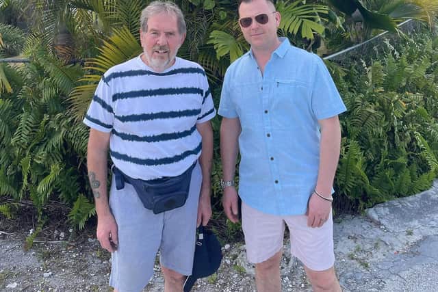 Steven with his dad Richard in the Bahamas.